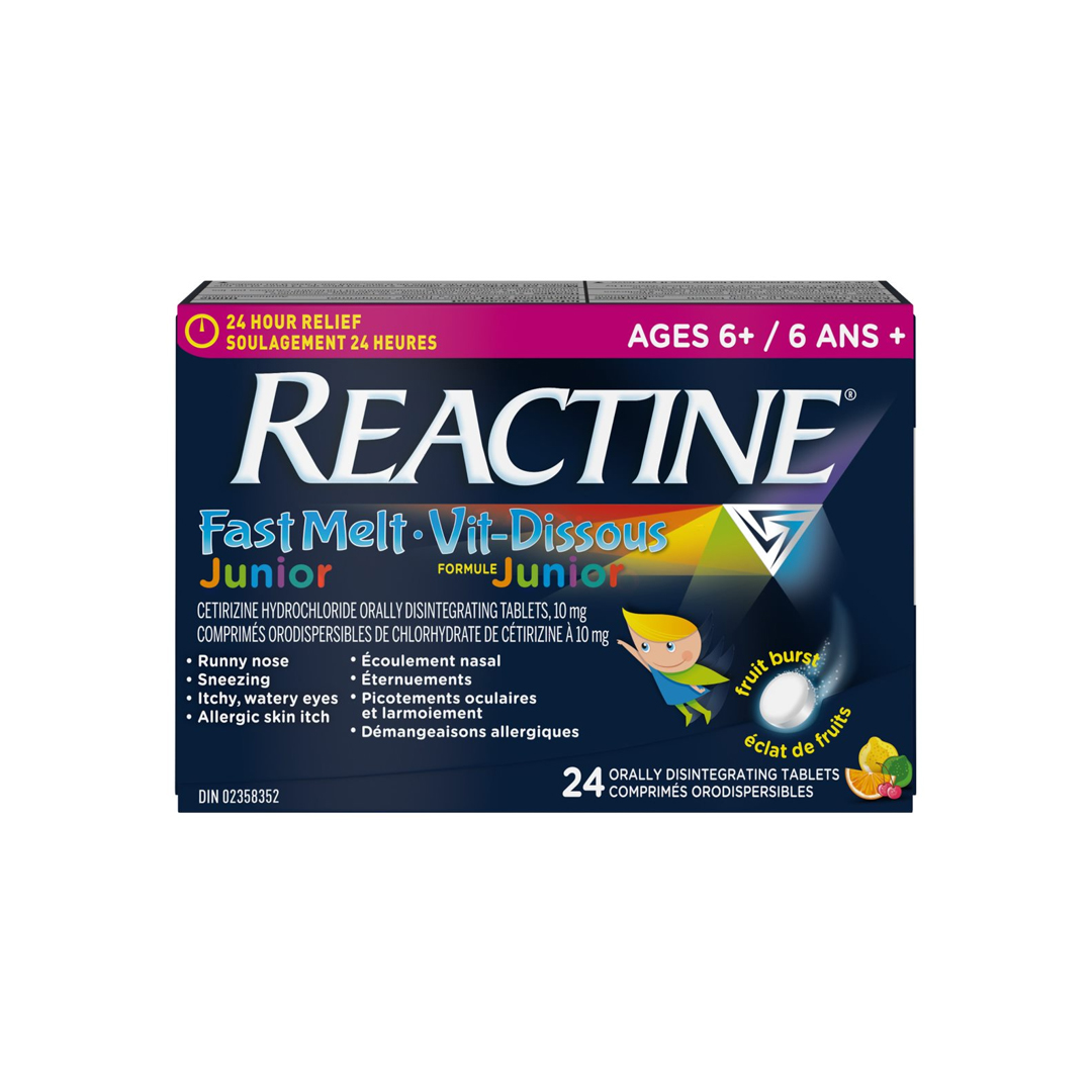 قرص ضدآلرژی و حساسیت بازشونده در دهان ری‌اکتین جونیور (پک دوتایی) REACTINE Fast Melt Junior 24-Hour Relief (2 x 24 Tablets)