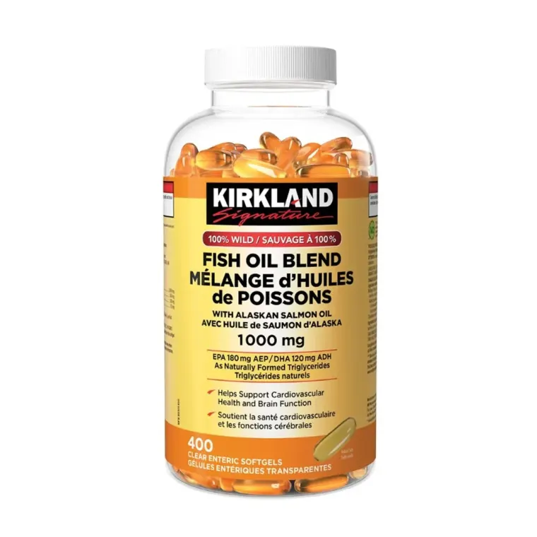 روغن ماهی کرکلند سیگنچر 100% Wild Fish Oil Blend با روغن سالمون آلاسکا 1000 میلی‌گرم – 400 سافت‌ژل انتریک شفاف