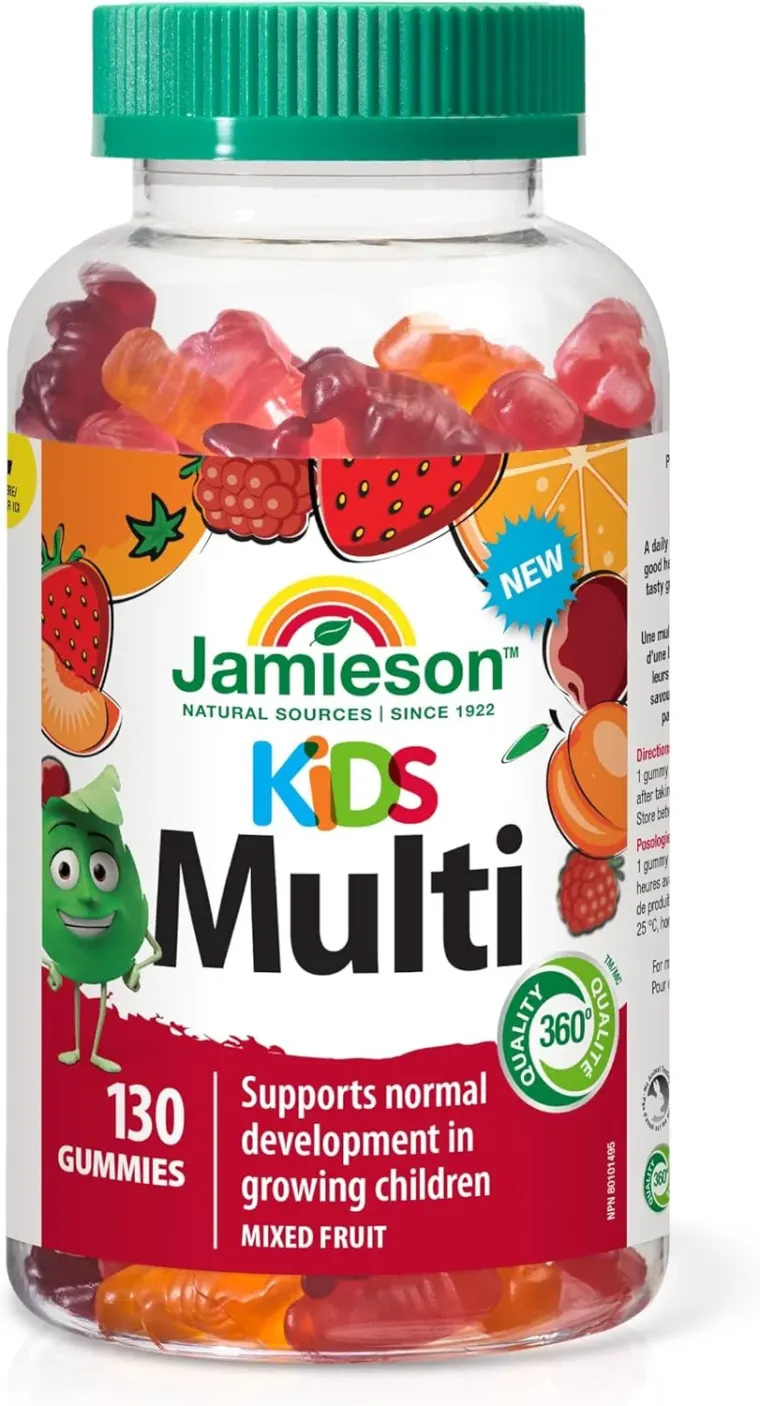 پاستیل مولتی‌ویتامین کودکان جیمیسون، 130 عددی، با طعم پرتقال، گیلاس و تمشک (Jamieson Multivitamin Gummies for Kids)