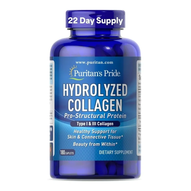Puritan's Pride Hydrolyzed Collagen Pro-Structural Protein 1000mg, 180 Caplets - کلاژن هیدرولیزشده پیوریتانز پراید ۱۰۰۰ میلی‌گرم، ۱۸۰ قرص