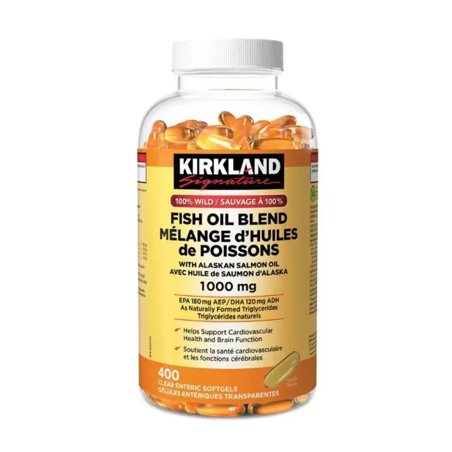 روغن ماهی کرکلند سیگنچر 100% Wild Fish Oil Blend با روغن سالمون آلاسکا 1000 میلی‌گرم – 400 سافت‌ژل انتریک شفاف
