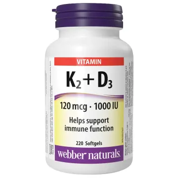کپسول نرم ویتامین K2+D3 وبر نچرالز 120 میکروگرم / 1000 واحد بین‌المللی - 220 عددی (webber naturals Vitamin K2+D3 120 mcg / 1000 IU - 220 softgels)