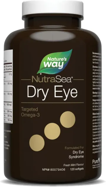 مکمل امگا-۳ NutraSea Dry Eye نچرالز وی (Nature's Way) برای خشکی چشم، ۱۵۰۰ میلی‌گرم EPA + DHA و ۱۵۰ میلی‌گرم GLA، با طعم مرکبات، ۱۲۰ سافت‌ژل (Nature's Way NutraS