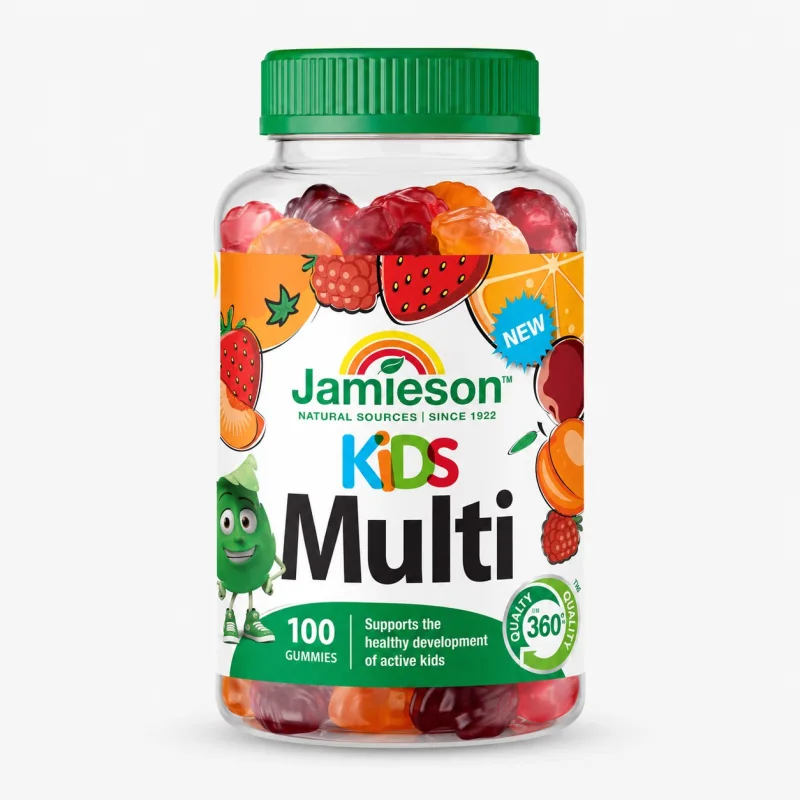 پاستیل مولتی‌ویتامین کودکان جیمیسون، 130 عددی، با طعم پرتقال، گیلاس و تمشک (Jamieson Multivitamin Gummies for Kids)