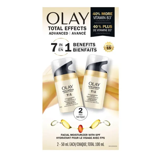 مرطوب‌کننده صورت اولِی Total Effects Advanced 7 in 1 با SPF 15 | بدون عطر، پک دو عددی ۵۰ میلی‌لیتری | Olay Total Effects Advanced 7 in 1 Facial Moisturizer with