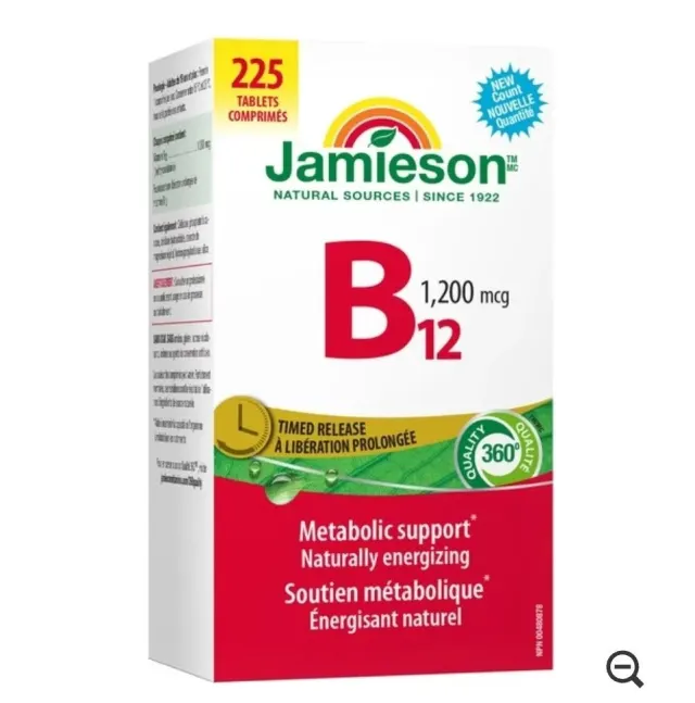 قرص ویتامین B12 جیمیسون ۱۲۰۰ میکروگرم با آزادسازی تدریجی، ۲۲۵ عدد - Jamieson Vitamin B12 1200 mcg Timed Release, 225 Tablets