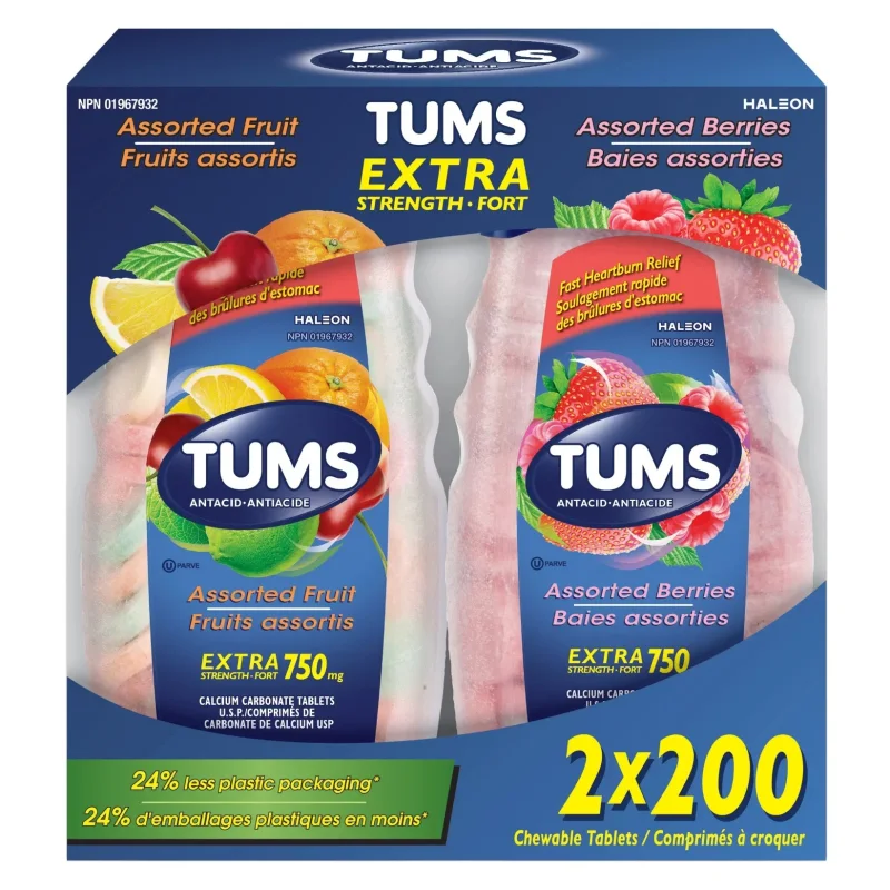 Tums Extra Strength, 2 x 200 tablets (قرص جویدنی تامز اکسترا استرنگث، 2 بسته 200 عددی)