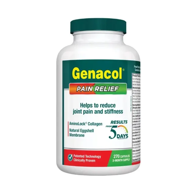 کپسول جناکول پین ریلیف ۲۷۰ عددی؛ کمک به کاهش درد و خشکی مفاصل | Genacol Pain Relief with AminoLock Collagen & Natural Eggshell Membrane – 270 Capsules