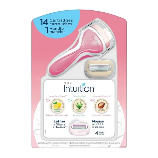 ژیلت/خودتراش زنانه شیک Intuition Advanced Moisture | دسته اصلاح به‌همراه ۱۴ سری یدک، بدون نیاز به ژل اصلاح - Schick Intuition Advanced Moisture Razor & Refill V