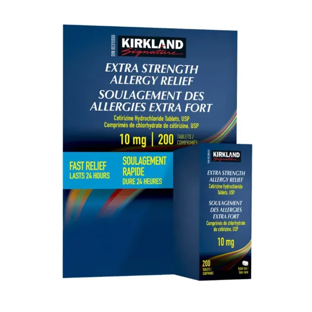 قرص ضد حساسیت با قدرت بالا Kirkland Signature Extra Strength Allergy Relief سیتریزین هیدروکلراید ۱۰ میلی‌گرم ۲۰۰ عددی